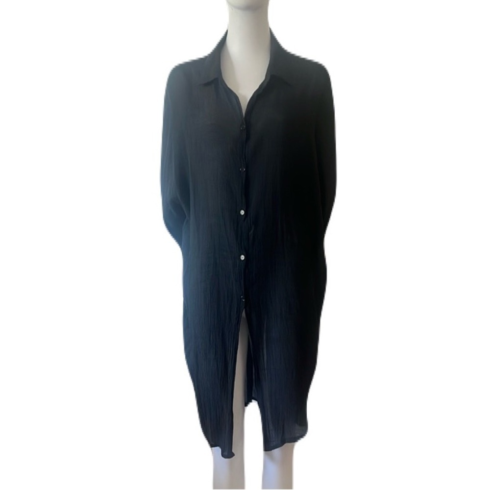 Oak Fort Black Button-Up Long Shirt Coverups